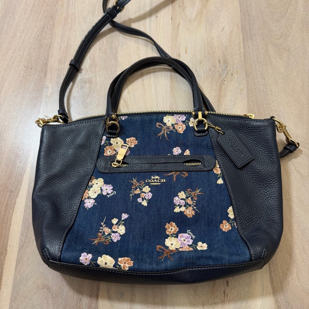 NEW Coach Prairie Handbag Satchel with Floral Print 91045 Blue